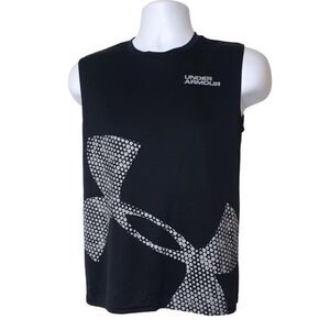 Under Armour Big Boy Tank Top YXL Black Exploded Logo Loose Fit HeatGear Sporty